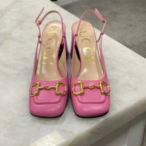 Gucci mid heel sling back with horsebit